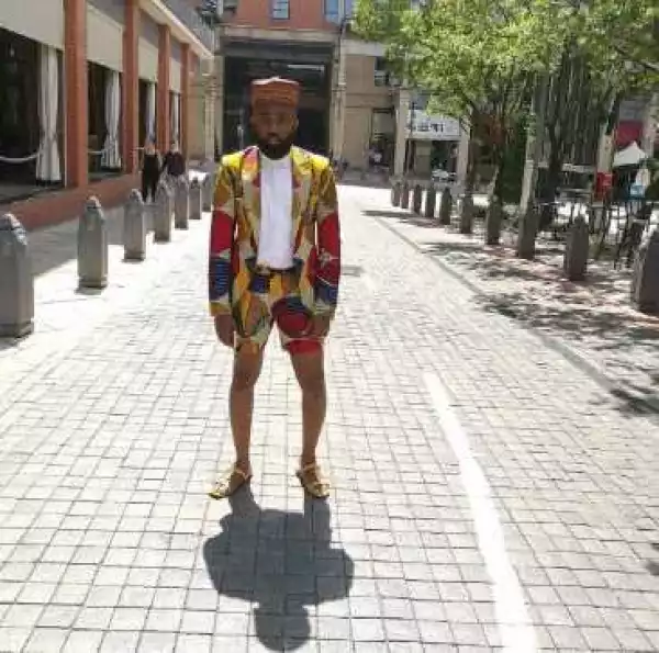 Fans React As Noble Igwe Rocks Bum Short Ankara Outfit In South Africa [Photos]